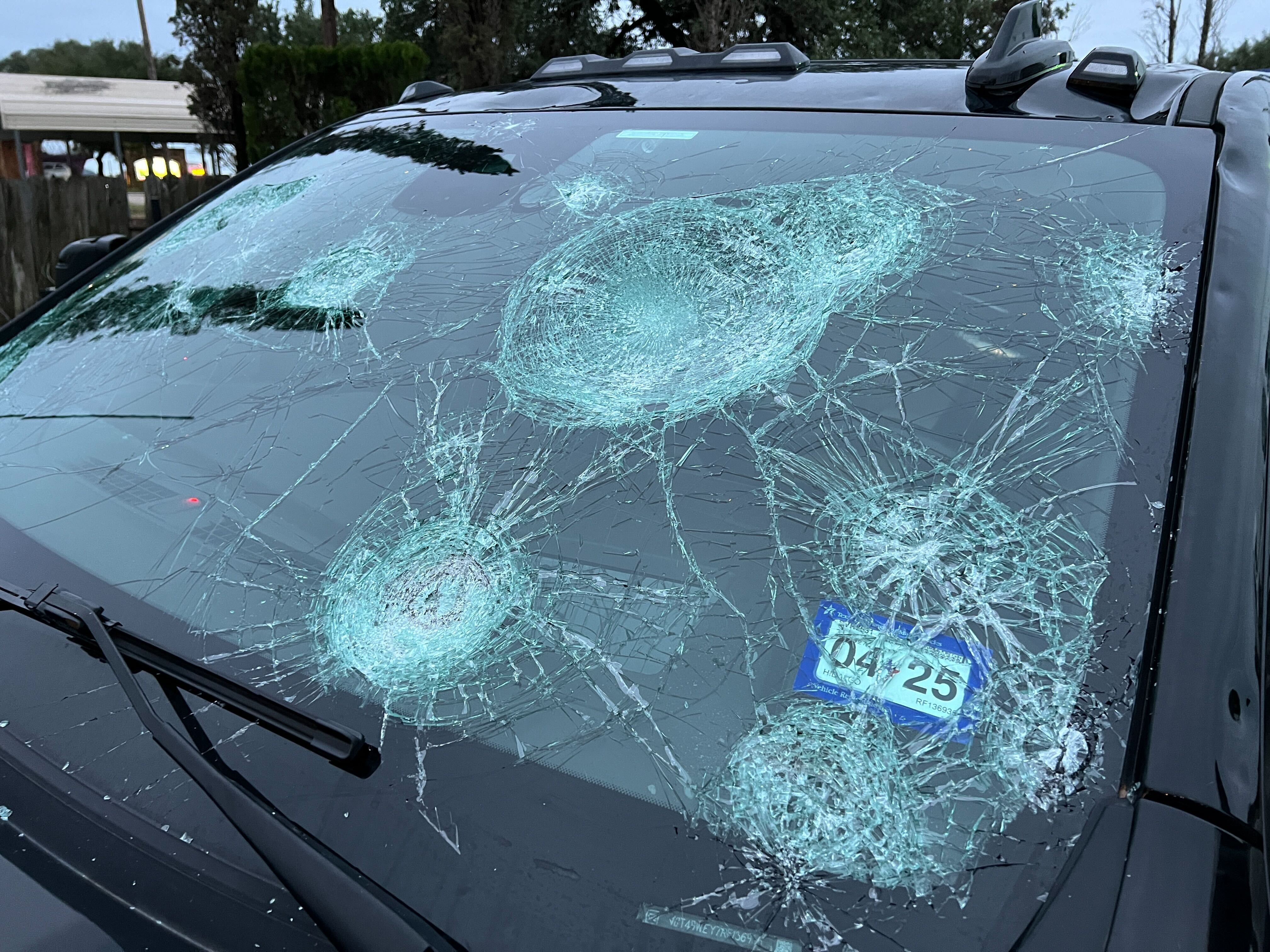 Damaged truck in Johnson City after a hail storm on May 9, 2024. (KXAN Photo/Todd Bailey)