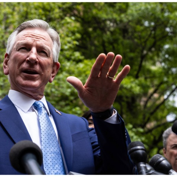 Sen. Tommy Tuberville, R-Ala., speaks at a press conference across the street from the Manhattan criminal court, Monday, May 13, 2024, in New York. Trump was accompanied to court Monday by some of his top congressional surrogates. (AP Photo/Stefan Jeremiah)